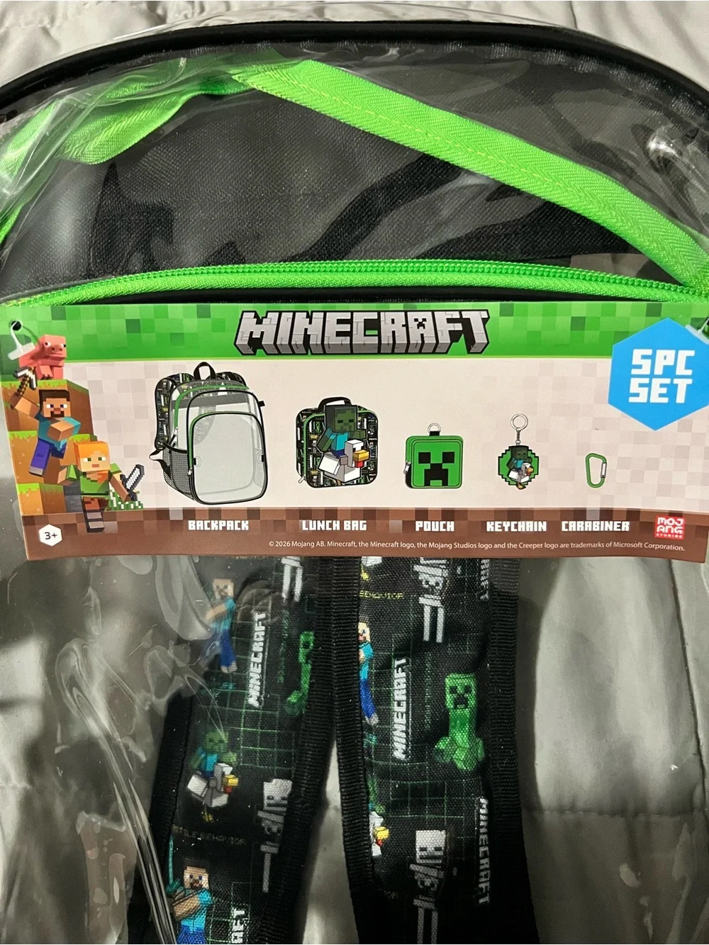 5 Piece Minecraft Clear 17 inch Backpack & Lunch Bag Set